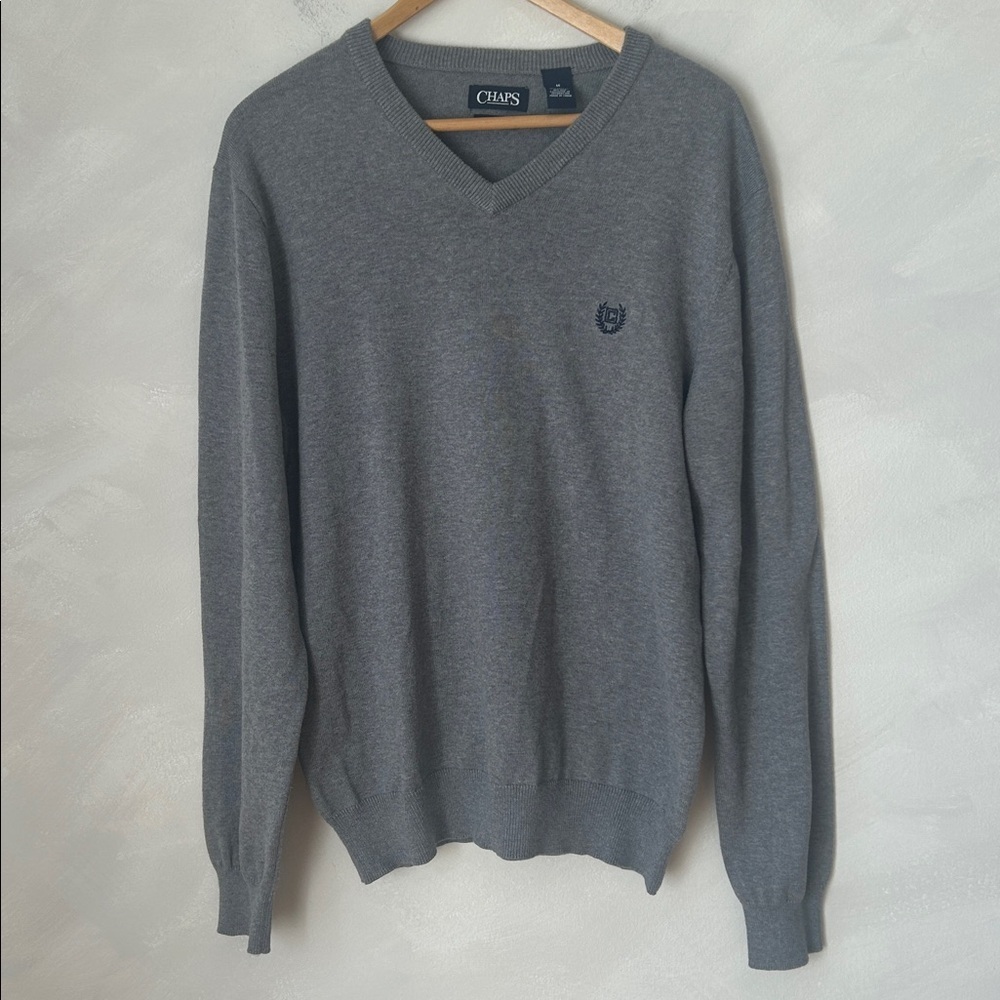 Chaps Cotton Silk Vneck Sweater Mens Size M grey steel heat